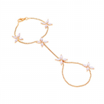 Women Gold-Plated Flower Crystal Graceful Hand Chain Ring Bracelet