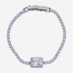 Women Rhodium-Plated Cubic Zirconia Studded Link Bracelet