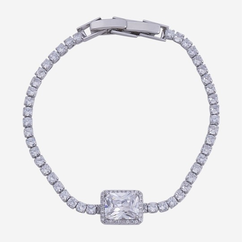 Women Rhodium-Plated Cubic Zirconia Studded Link Bracelet