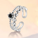 Silver-Plated CZ-Studded Adjustable Finger Ring