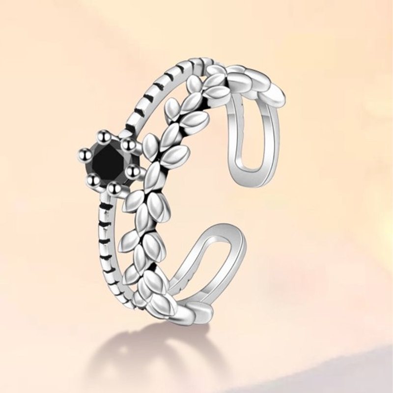 Silver-Plated CZ-Studded Adjustable Finger Ring
