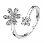 Silver-Plated Studded Alluring Flower Finger Ring