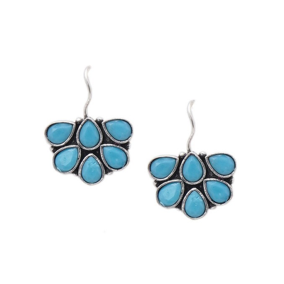 Blue Silver Plated Contemporary Drop Earrings