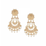 Gold-Plated Contemporary Kundan & Beaded Drop Earrings