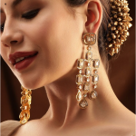 Gold Plated Zirconia Studded Antique Light Gold-Tone Premium Chandelier Earring