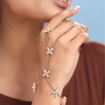 Women Gold-Plated Flower Crystal Graceful Hand Chain Ring Bracelet