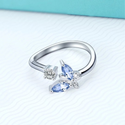 Silver-Plated White & Blue Crystal-Studded Finger Ring