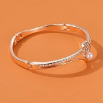 Rose Gold Plated Cubic Zirconia Studded Bangle Style Bracelet