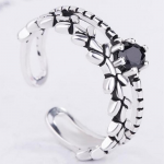 Silver-Plated CZ-Studded Adjustable Finger Ring