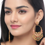 Gold-Plated & Red Peacock Shaped Drop Earrings