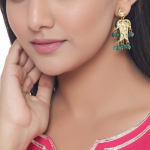 Green & Gold-Plated Handcrafted Kundan Geometric Drop Earrings