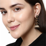 Gold-Toned & Black Dome Shaped Jhumkas