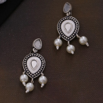 Gold-Plated Kundan Studded Contemporary Antique Drop Earrings